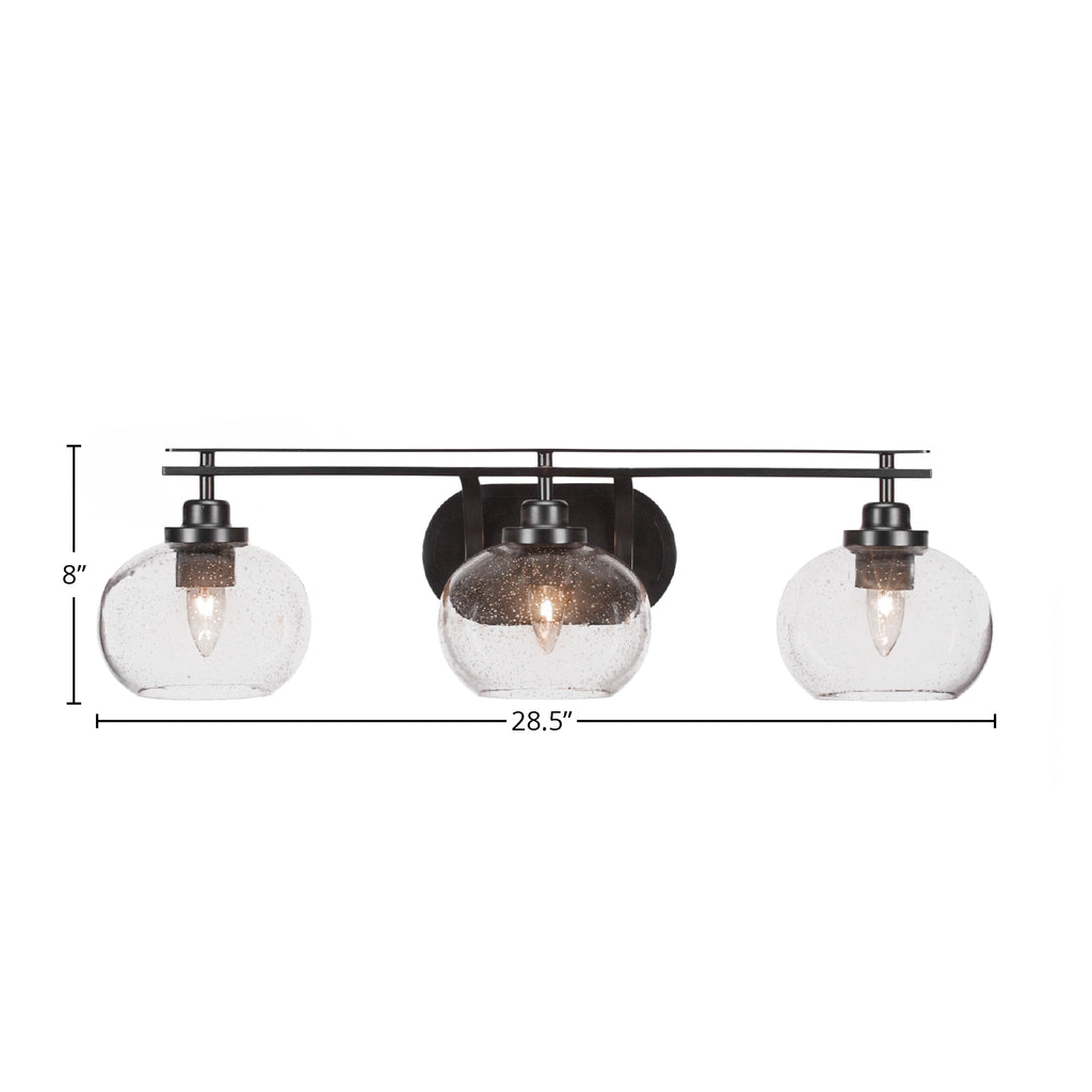 Odyssey Three Light Bath Bar in Matte Black with 7" Clear Bubble Shade