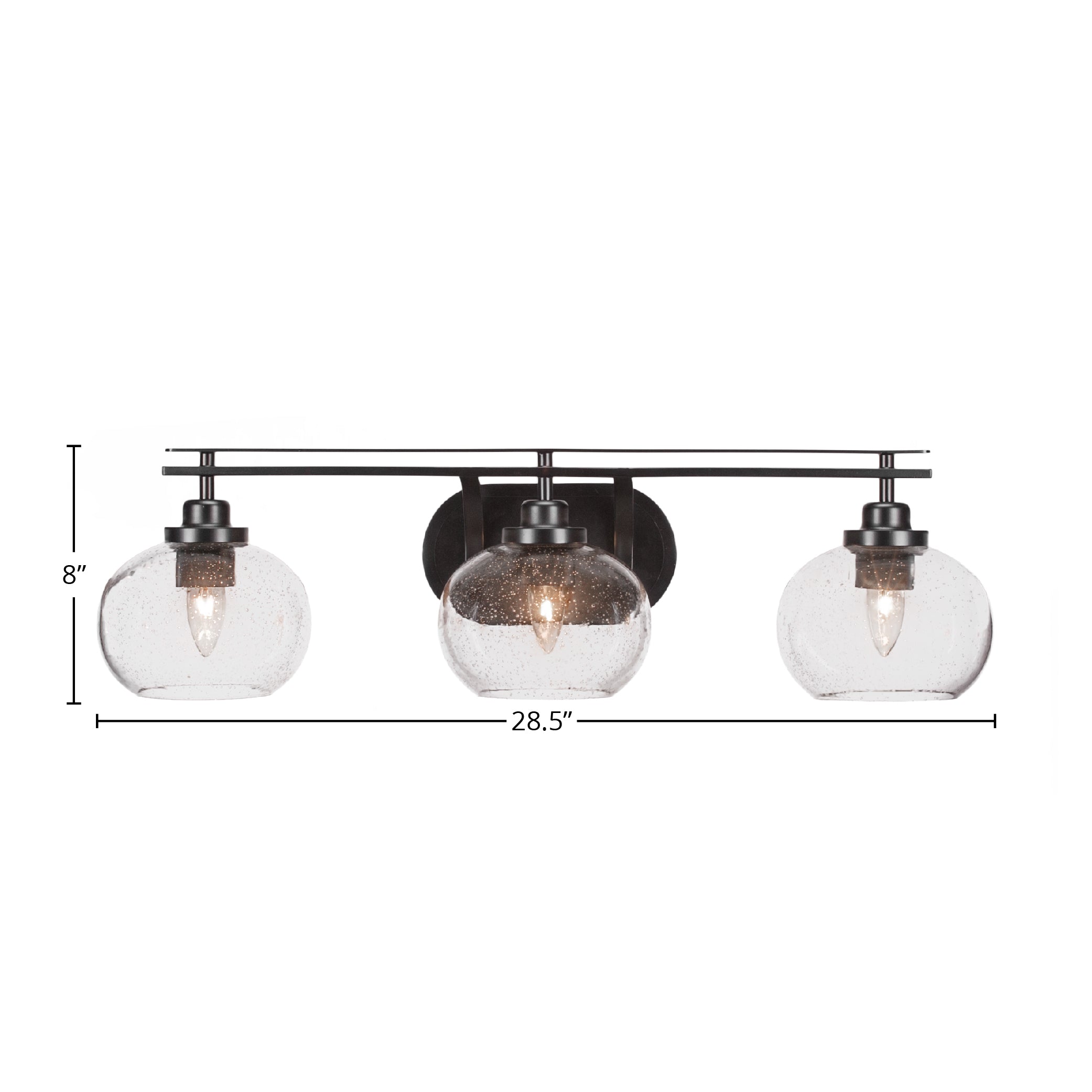 Odyssey Three Light Bath Bar in Matte Black with 7" Clear Bubble Shade
