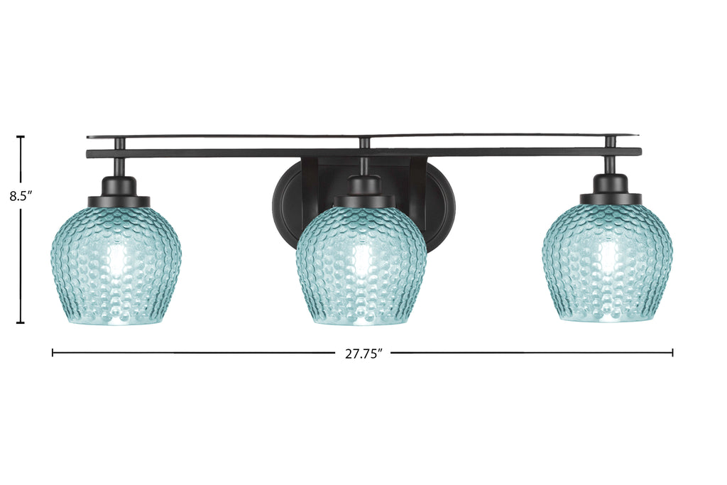 Odyssey Three Light Bath Bar in Matte Black with Turquoise Textured Shade
