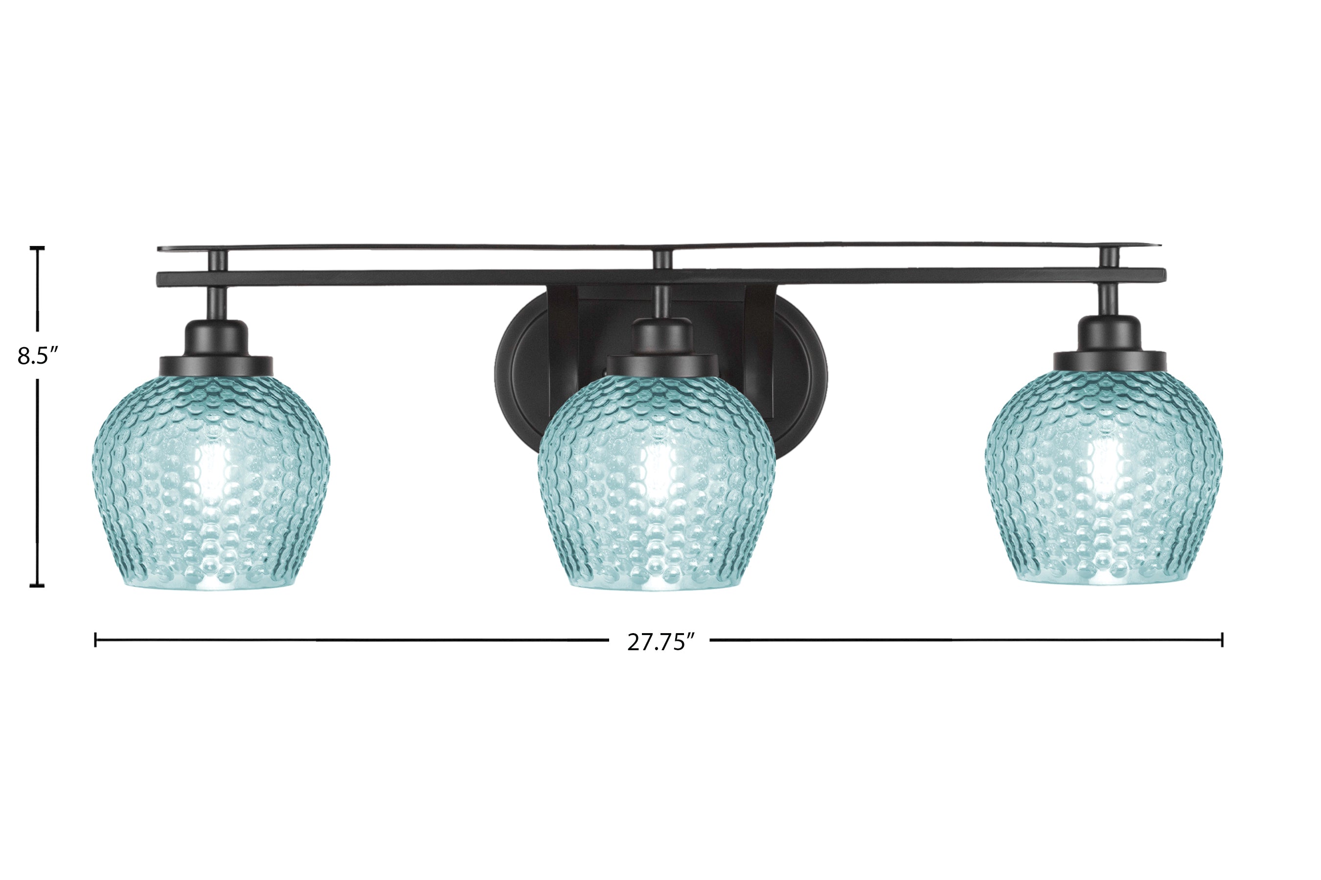 Odyssey Three Light Bath Bar in Matte Black with Turquoise Textured Shade