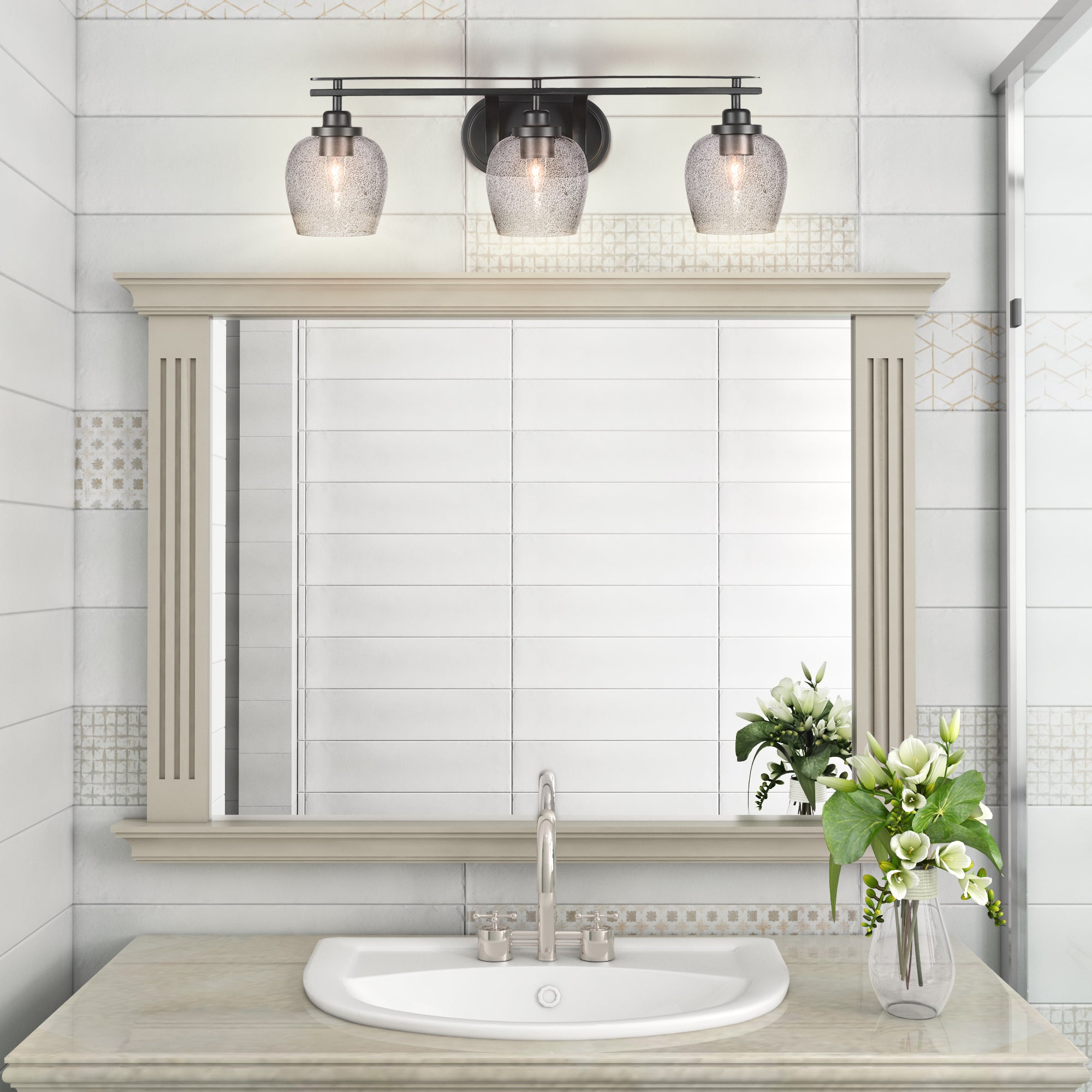 Odyssey Three Light Bath Bar in Matte Black with 6" Smoke Bubble Shade