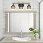 Odyssey Three Light Bath Bar in Matte Black with 6" Smoke Ribbed Shade