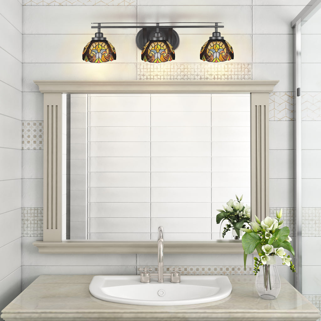 Odyssey Three Light Bath Bar in Matte Black with 7" Ivory Cypress Art Glass Shade