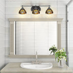 Odyssey Three Light Bath Bar in Matte Black with 7" Ivory Cypress Art Glass Shade