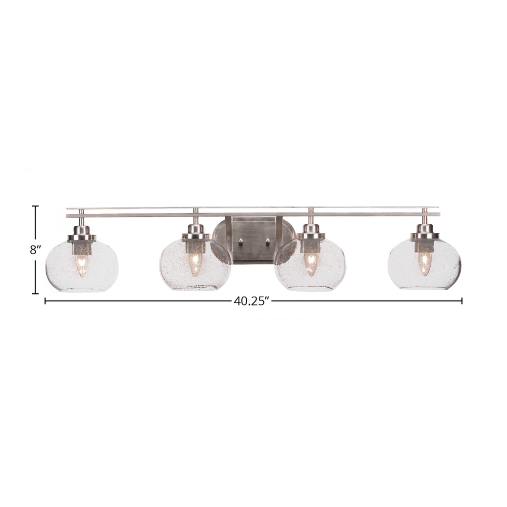 Odyssey Four Light Bath Bar in Brushed Nickel with 7" Clear Bubble Shade