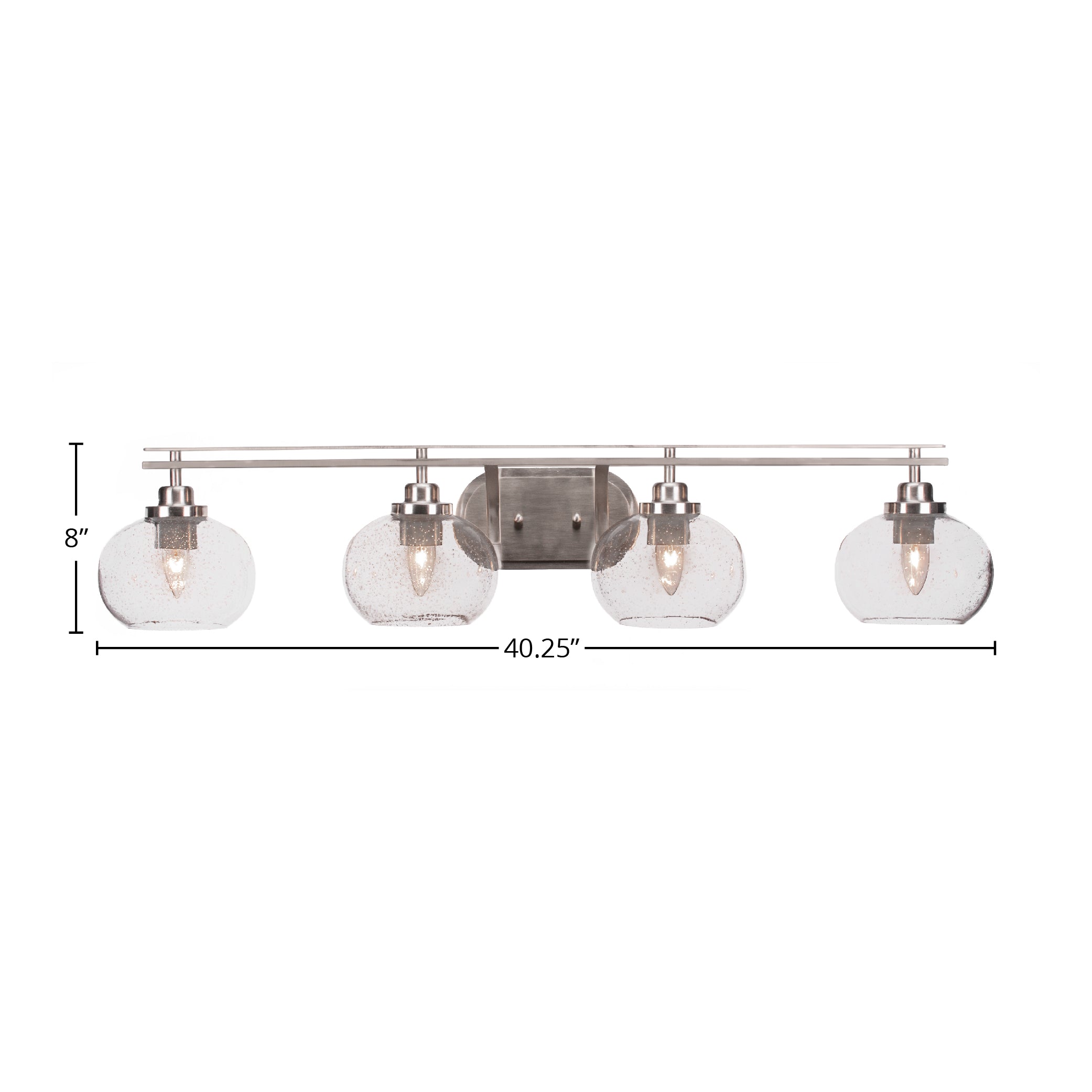 Odyssey Four Light Bath Bar in Brushed Nickel with 7" Clear Bubble Shade