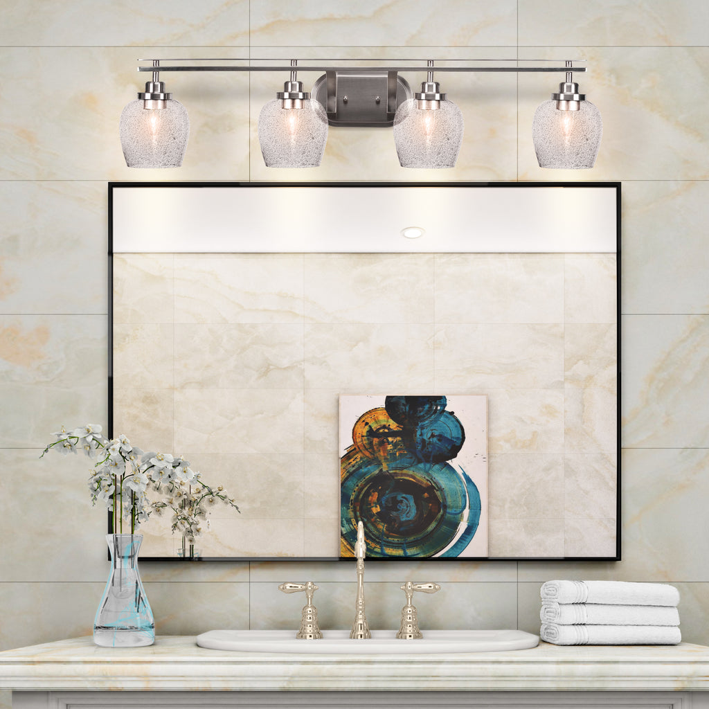 Odyssey Four Light Bath Bar in Brushed Nickel with 6" Smoke Bubble Shade