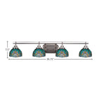 Odyssey Four Light Bath Bar in Brushed Nickel with 7" Turquoise Cypress Art Glass Shade