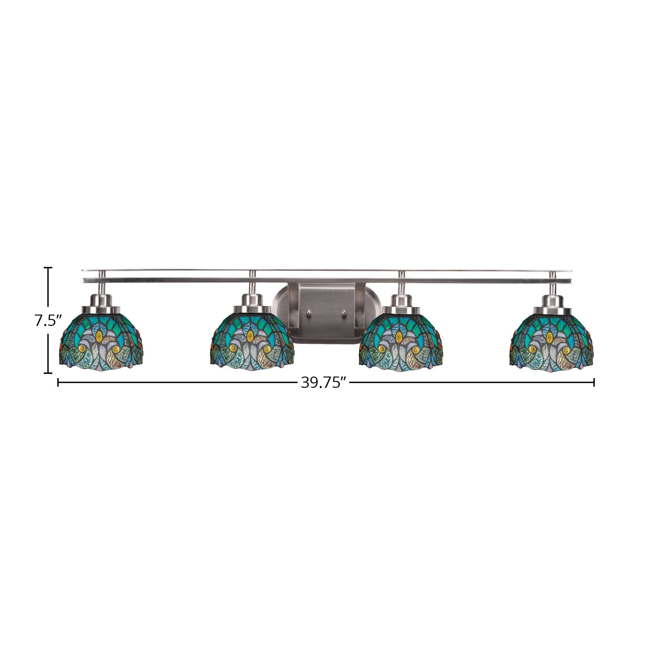 Odyssey Four Light Bath Bar in Brushed Nickel with 7" Turquoise Cypress Art Glass Shade