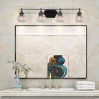 Odyssey Four Light Bath Bar in Matte Black with 6" Clear Ribbed Shade