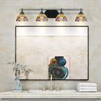 Odyssey Four Light Bath Bar in Matte Black with 7" Ivory Cypress Art Glass Shade