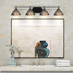 Odyssey Four Light Bath Bar in Matte Black with 7" Blue Mosaic Art Glass Shade
