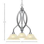 Bow Three Light Chandelier in Brushed Nickel with 10" Amber Marble Shade