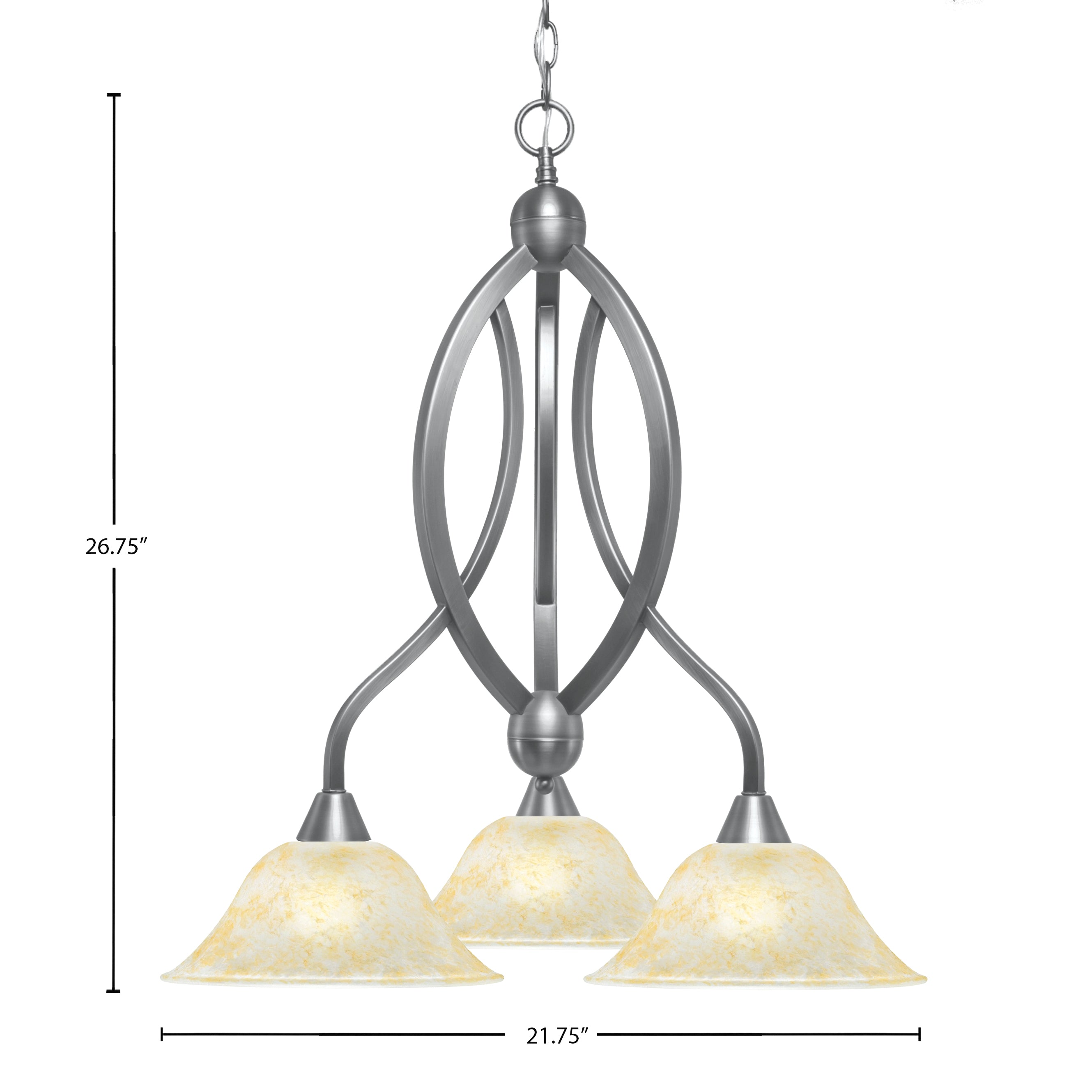 Bow Three Light Chandelier in Brushed Nickel with 10" Amber Marble Shade
