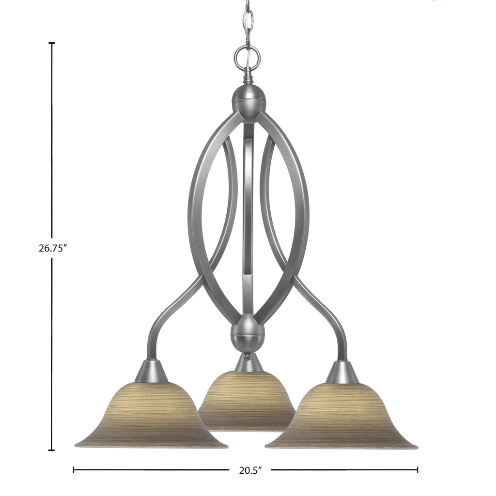 Bow Three Light Chandelier in Brushed Nickel with 10" Gray Linen Shade