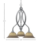 Bow Three Light Chandelier in Brushed Nickel with 10" Gray Linen Shade