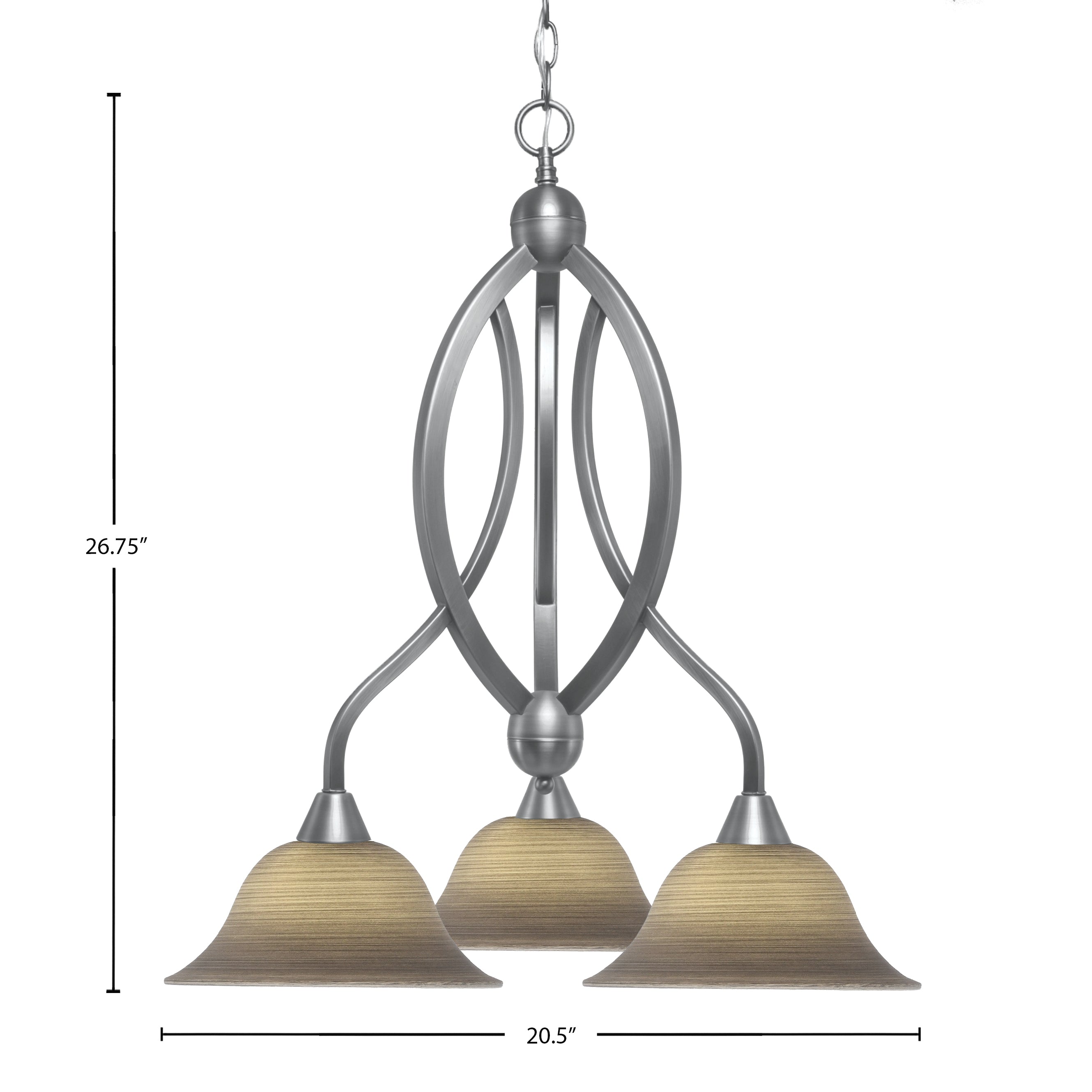 Bow Three Light Chandelier in Brushed Nickel with 10" Gray Linen Shade