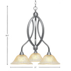 Bow Three Light Chandelier in Brushed Nickel with 10" Amber Crystal Shade