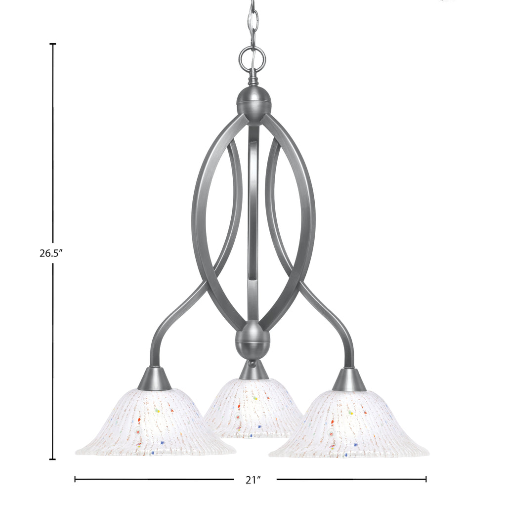 Bow Three Light Chandelier in Brushed Nickel with 10" Frosted Crystal Shade