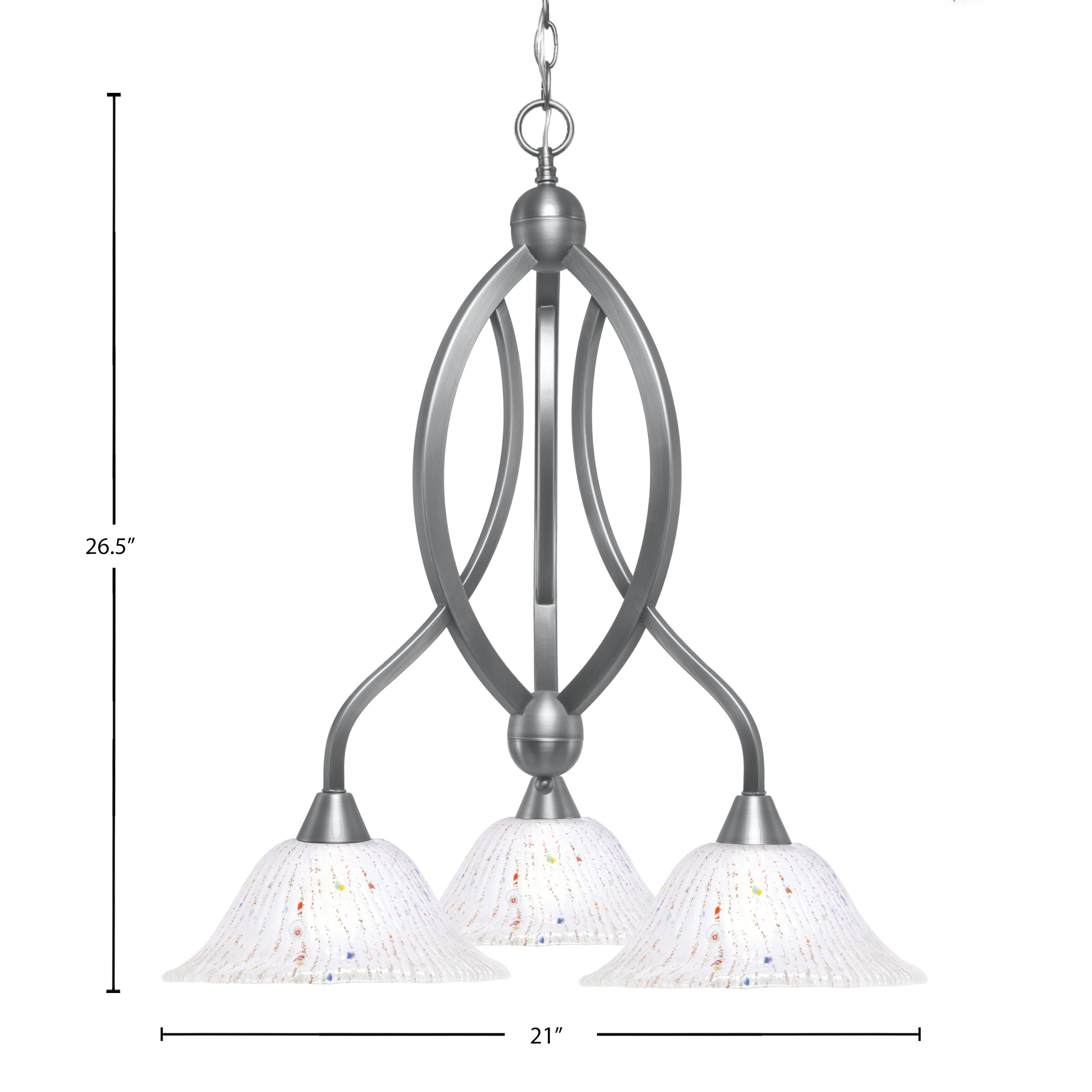 Bow Three Light Chandelier in Brushed Nickel with 10" Frosted Crystal Shade