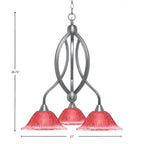 Bow Three Light Chandelier in Brushed Nickel with 10" Raspberry Crystal Shade