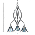 Bow Three Light Chandelier in Brushed Nickel with 7" Sea Ice Art Glass Shade