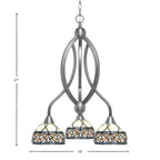 Bow Three Light Chandelier in Brushed Nickel with 7" Royal Merlot Art Glass Shade