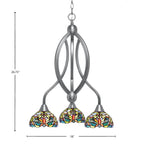 Bow Three Light Chandelier in Brushed Nickel with 7" Kaleidoscope Art Glass Shade
