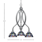 Bow Three Light Chandelier in Brushed Nickel with 7" Blue Mosaic Art Glass Shade