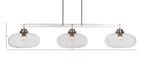 Odyssey Three Light Island Pendant in Brushed Nickel with 13" Clear Bubble Shade