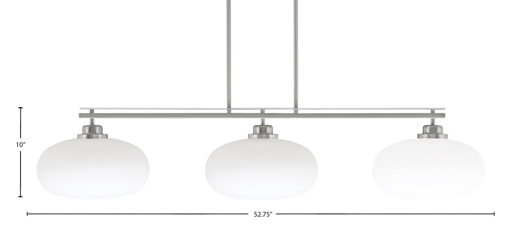 Odyssey Three Light Island Pendant in Brushed Nickel with 13" White Muslin Shade