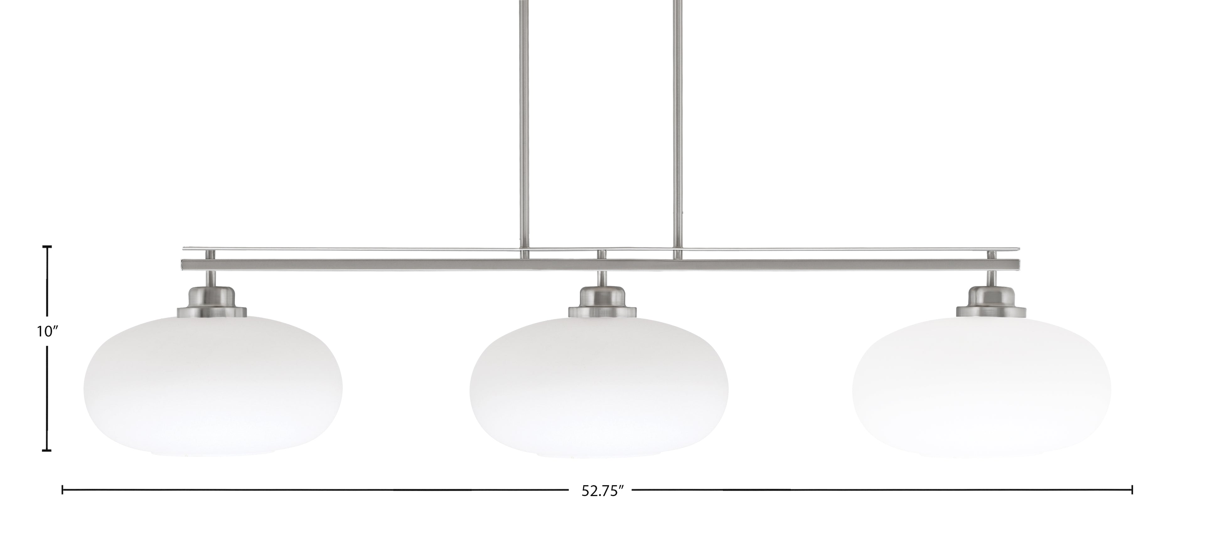 Odyssey Three Light Island Pendant in Brushed Nickel with 13" White Muslin Shade