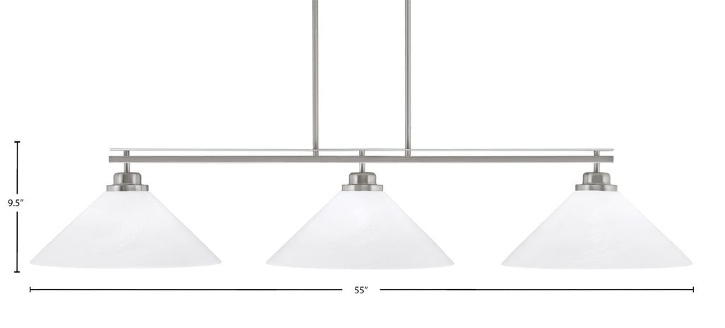 Odyssey Three Light Bar in Brushed Nickel with 16" White Marble Shade