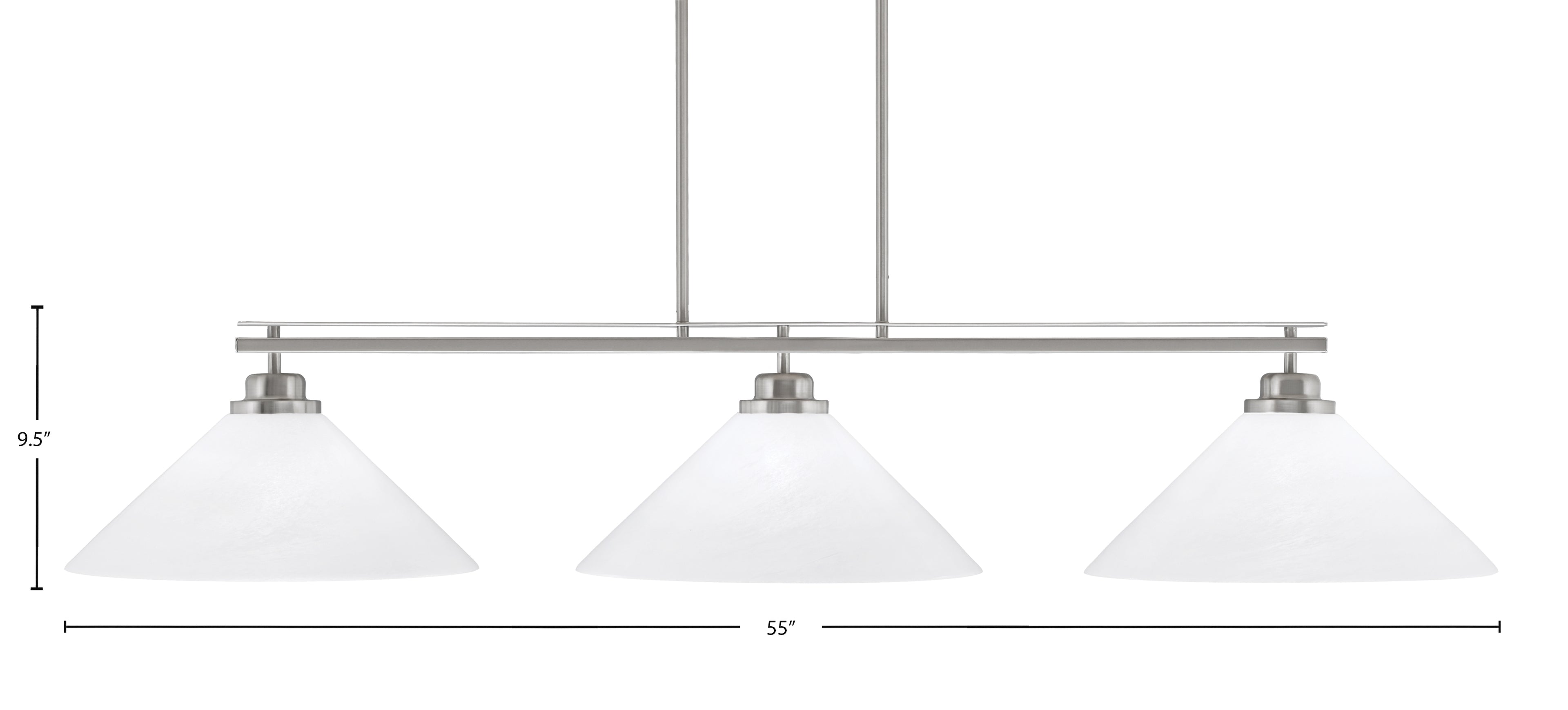 Odyssey Three Light Bar in Brushed Nickel with 16" White Marble Shade