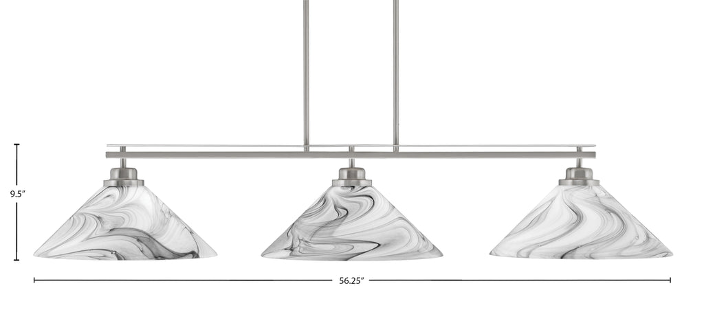 Odyssey Three Light Bar in Brushed Nickel with 16" Onyx Swirl Shade