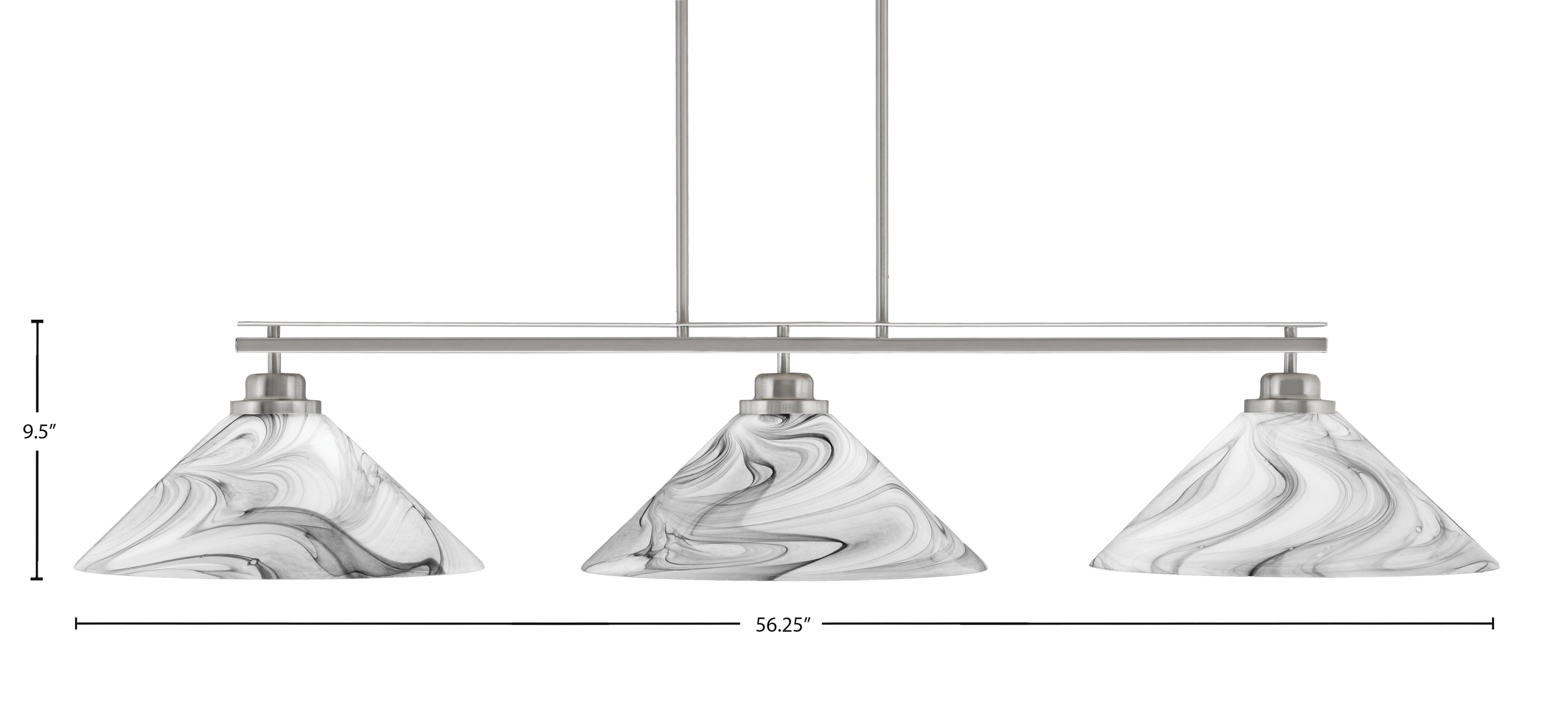 Odyssey Three Light Bar in Brushed Nickel with 16" Onyx Swirl Shade