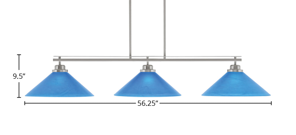 Odyssey Three Light Bar in Brushed Nickel with 16" Blue Italian Shade