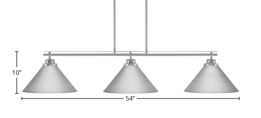 Odyssey Three Light Bar in Brushed Nickel with 14" Brushed Nickel Cone Metal Shade Shade
