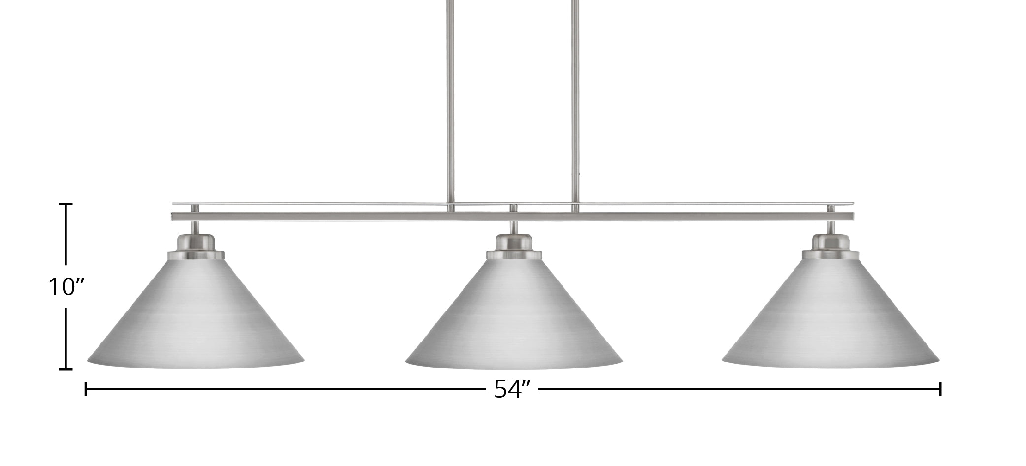 Odyssey Three Light Bar in Brushed Nickel with 14" Brushed Nickel Cone Metal Shade Shade