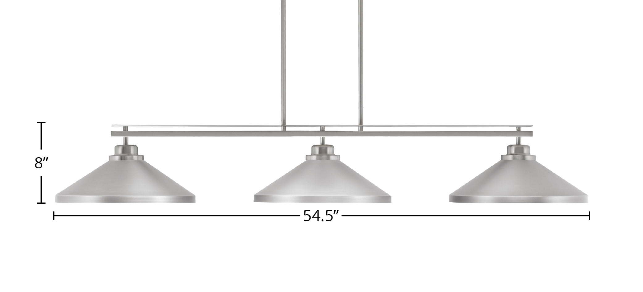 Odyssey Three Light Bar in Brushed Nickel with 14" Brushed Nickel Cone Metal Shade Shade