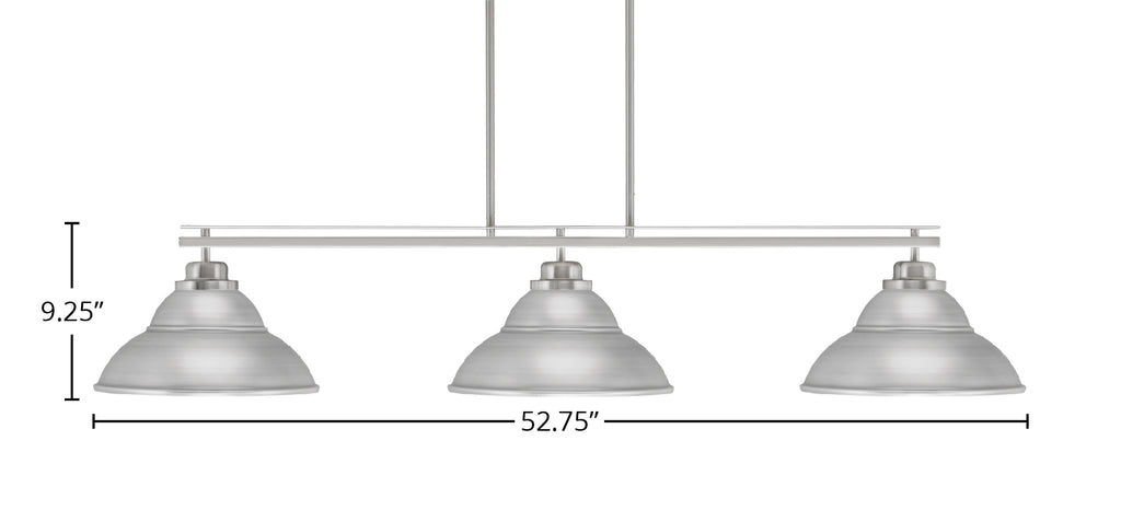 Odyssey Three Light Bar in Brushed Nickel with 13" Brushed Nickel Double Bubble Metal Shade Shade