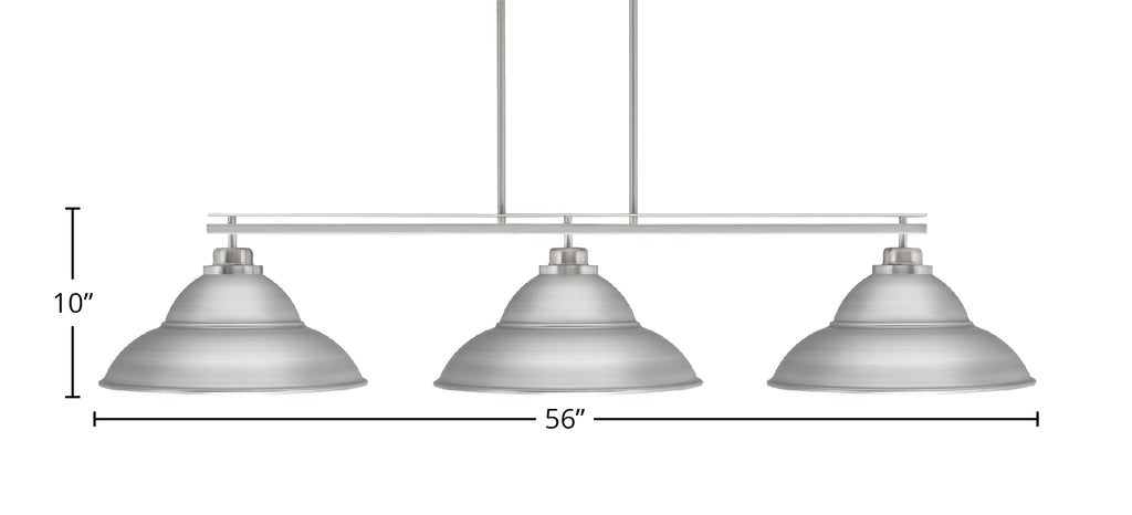 Odyssey Three Light Bar in Brushed Nickel with 16" Brushed Nickel Double Bubble Metal Shade Shade