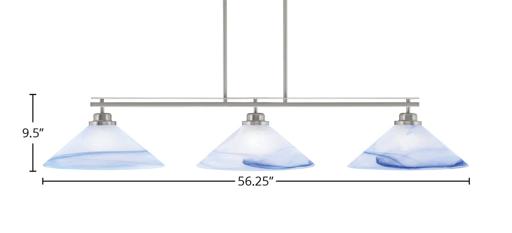 Odyssey Three Light Bar in Brushed Nickel with 16" Blue Swirl Shade