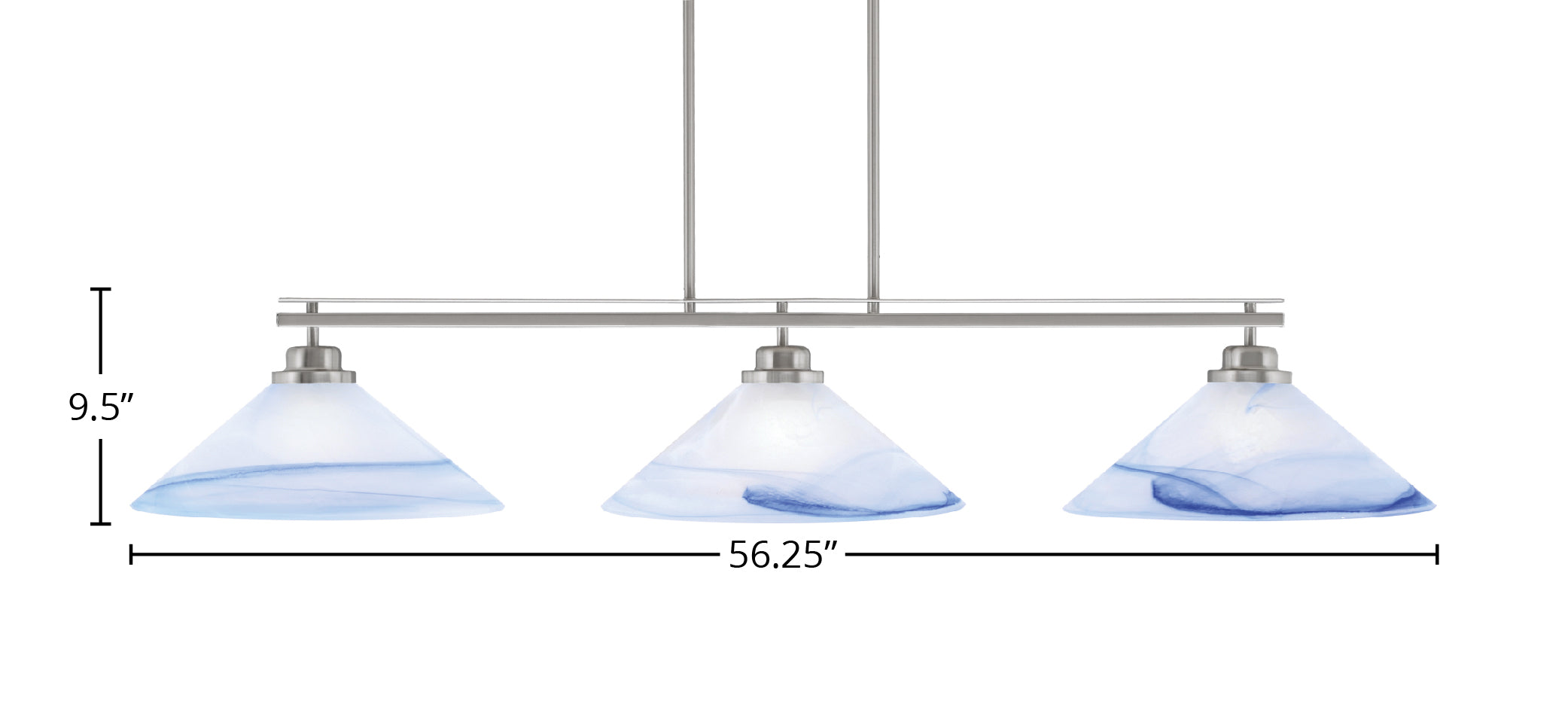 Odyssey Three Light Bar in Brushed Nickel with 16" Blue Swirl Shade