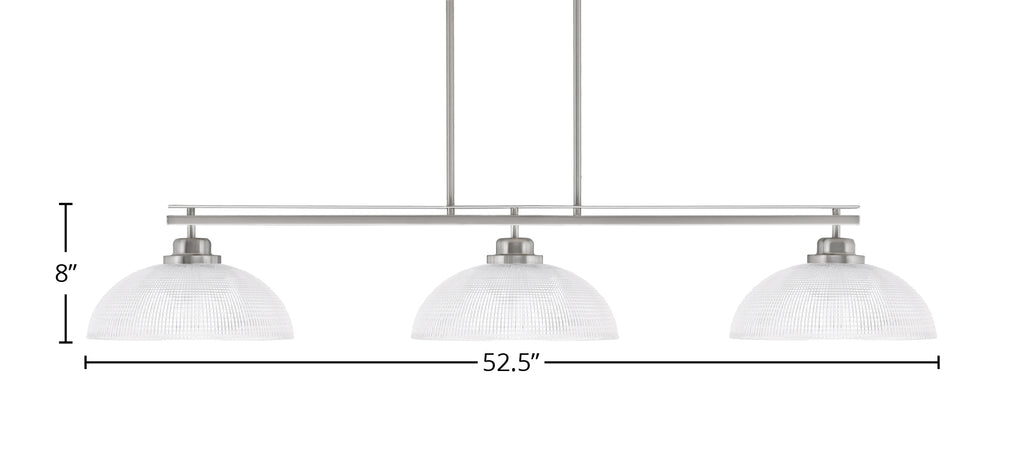 Odyssey Three Light Bar in Brushed Nickel with 13" Clear Ribbed Shade
