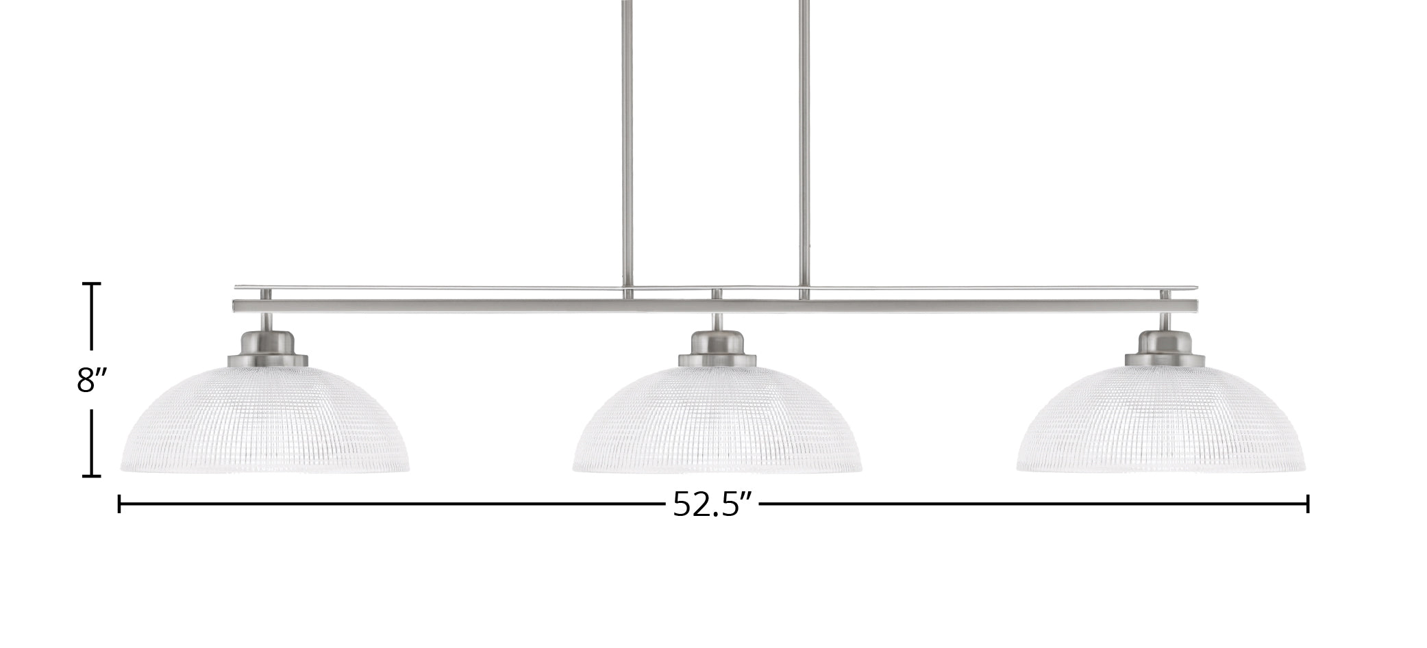 Odyssey Three Light Bar in Brushed Nickel with 13" Clear Ribbed Shade