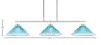 Odyssey Three Light Island Pendant in Brushed Nickel with 16" Teal Crystal Shade