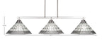 Odyssey Three Light Island Pendant in Brushed Nickel with 16" Pewter Art Glass Shade