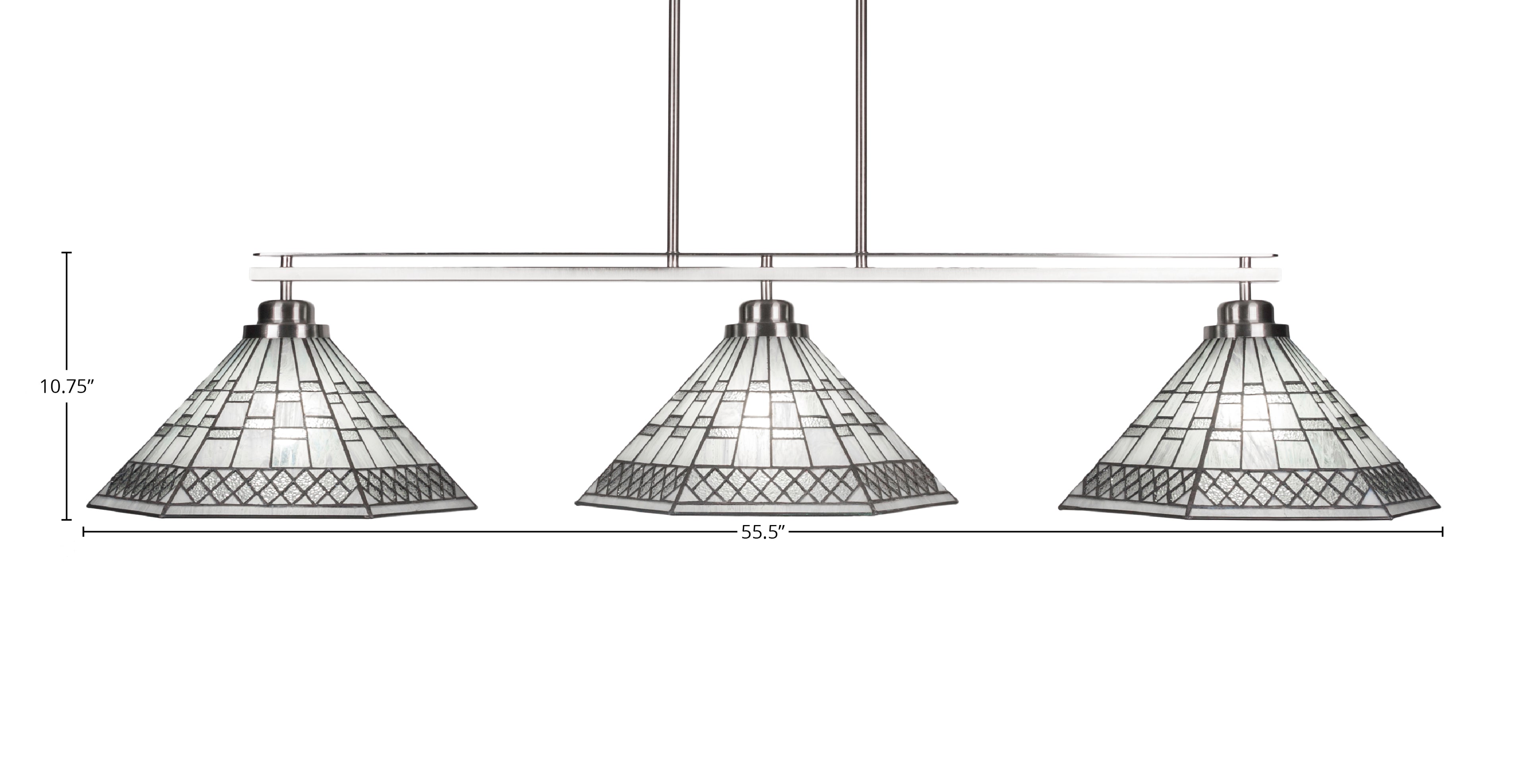 Odyssey Three Light Island Pendant in Brushed Nickel with 16" Pewter Art Glass Shade