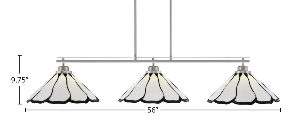 Odyssey Three Light Bar in Brushed Nickel with 16" Pearl & Black Flair Art Glass Shade